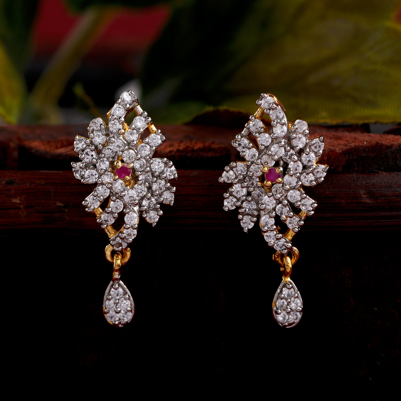 22K Gold 4 in 1 Uncut Diamond Earrings with Ruby & Emerald - 235-DER437 in  13.400 Grams